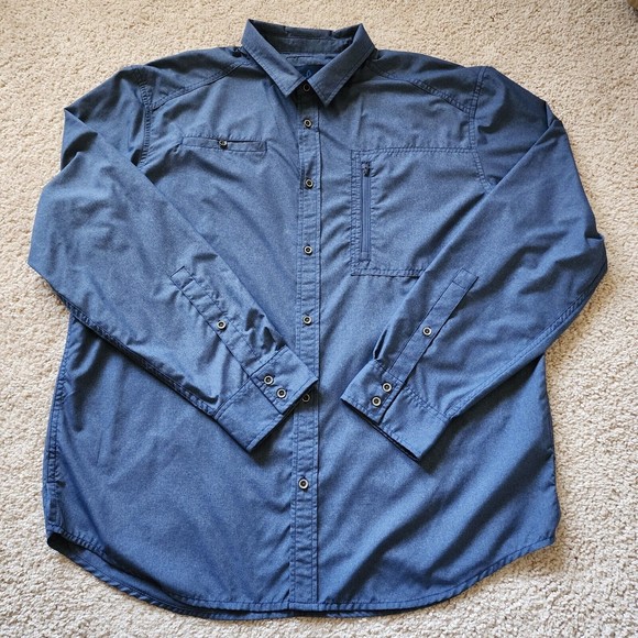 Prana Shirt Mens XL Long Sleeve Kip Hiking Fishing Roll Tab Button UPF 50+ Blue - Picture 2 of 13